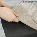 Round Foot Rest Stool Linen Fabric Padded Seat Pouf with Non-Skid Wooden Legs Living