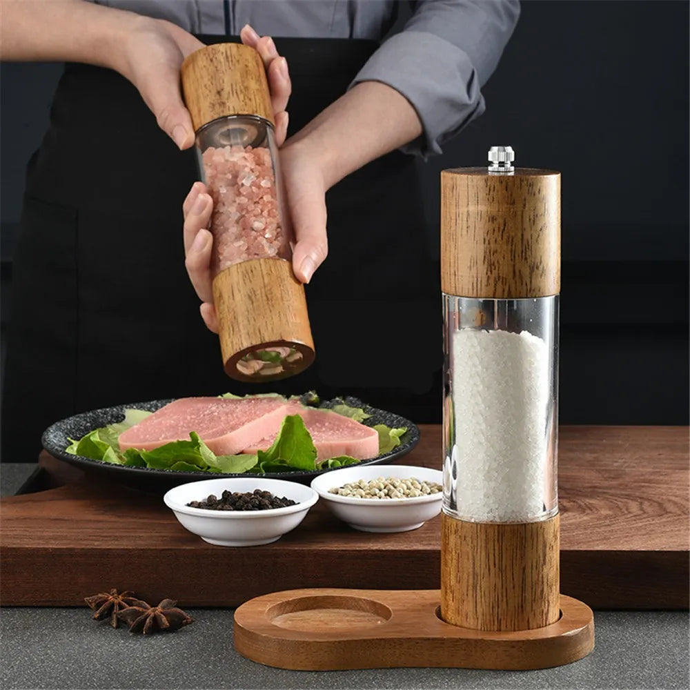 Wooden Pepper Mill Manual Salt Spice Grinder With Adjustable Ceramic Core Pepper Grinder Kitchen Salt & Pepper Mills