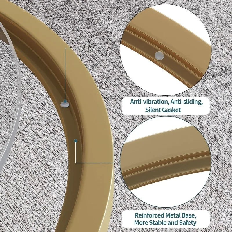 Small Glass Coffee Table Round Gold Coffee Table for Small Modern Minimalist Modern Table with Gold Frame for Living