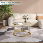 Small Glass Coffee Table Round Gold Coffee Table for Small Modern Minimalist Modern Table with Gold Frame for Living